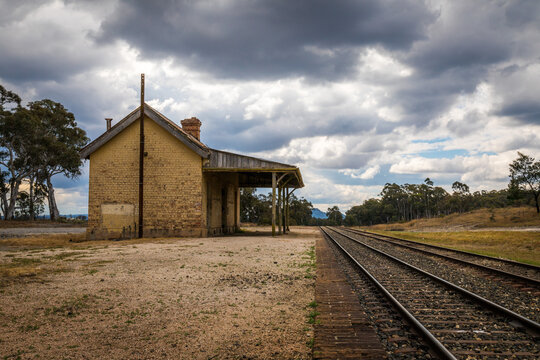 Old Train Station looking down the platform and track at Ben Bullen