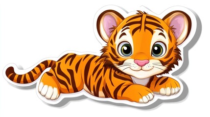 Obraz premium Cute cartoon tiger cub sticker