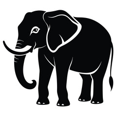 Standing African Elephant Silhouette, Monochrome Wild Animal Outline, Mammal Design