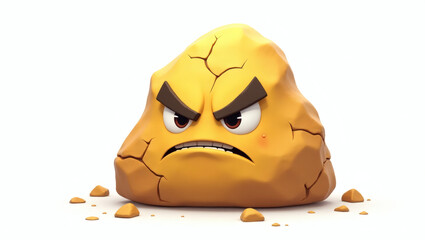 A cracked rock-shaped emoji (chunky and uneven) with a grumpy, stubborn expression