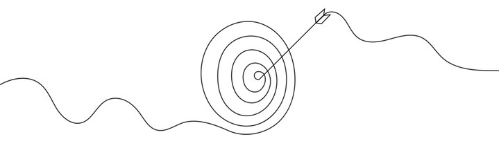 Continuous drawing of one edited target line in the center with an arrow. The arrow on the target is vector linear illustration. Business concept to achieve the goa
