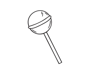 Lollipop sweet candy or lollipop on a stick doodle hand drawn icon. Outline drawing lollipop line clipart symbol