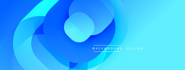 Abstract blue shapes overlap, creating dynamic gradient effect. Smooth curves suggest movement, modern design aesthetic.