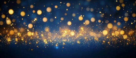 Fototapeta premium Radiant Golden Stars and Dazzling Sparkles on a Bright Blue Surface