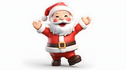 A cartoonish santa standing on his tiptoes with his arms outstretched