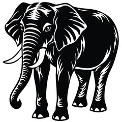 Elegant Elephant Silhouette With Night Sky Backdrop, Black and White Decorative Design