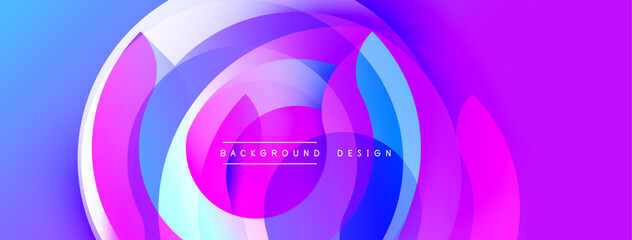 Abstract vibrant layers create circular motion. Gradient colors blend, forming dynamic visual effect. Modern design element for backgrounds.