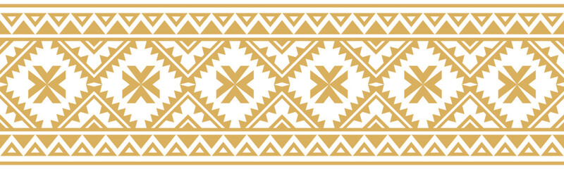 Gold ethnic border with geometric tribal pattern.