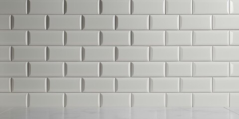 Photorealistic White Subway Tile Wall Texture - Glossy Ceramic Tiles, Staggered Brick Pattern, Minimalistic Clean Design, High Resolution, Seamless Mockup Background, Studio