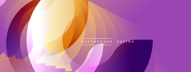 Abstract layers create dynamic flow. Purple, orange, yellow hues blend seamlessly. Modern design element for backgrounds, presentations.