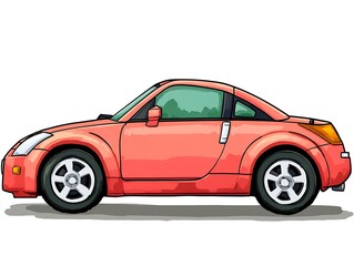 Obraz premium A cartoon illustration of a pink sports car viewed from the side, with black tires and wheels