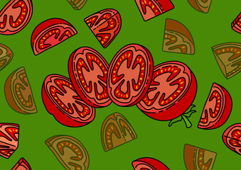 Seamless Vector Illustration of Fresh Tomato Slices for Healthy Italian Sauces, Soups, and Salads. Can Be Used as Background, Banner, Print, Textile, Fashion, and Food Packaging Design