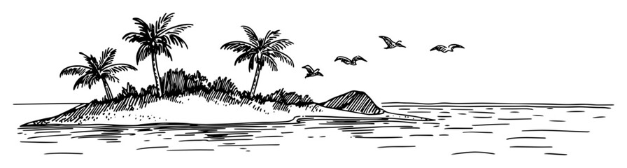 tropical island with palm trees sketch illustration © Kaz