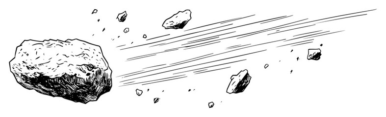 flying meteor stone sketch illustration