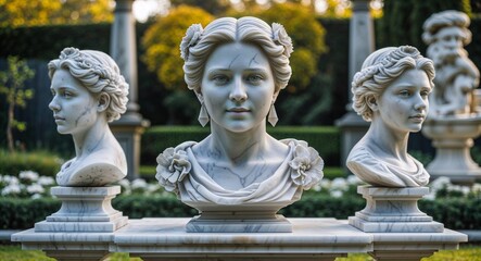 Fototapeta premium Exquisite outdoor marble sculpture in the garden area background