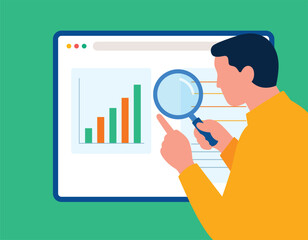 Illustration of a person analyzing financial data on a computer screen vector art
