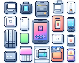 Colorful retro-styled electronic device icons