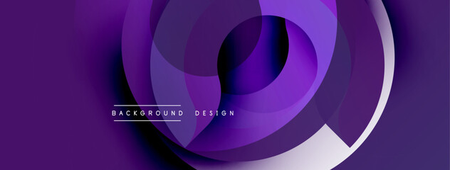 Abstract purple design features overlapping circles, creating dynamic visual effect. Modern, smooth gradients present elegant composition.