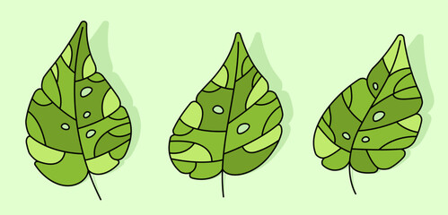 Botanical summer doodle of betel leaf and tropical plant foliage in hand drawn style for summer theme. Can be used for children books, backgrounds, banners, posters