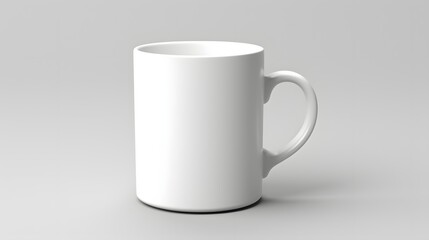 Obraz premium A white coffee cup with a handle sits on a white background