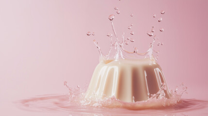 pudding isolated on pastel background, free space for text