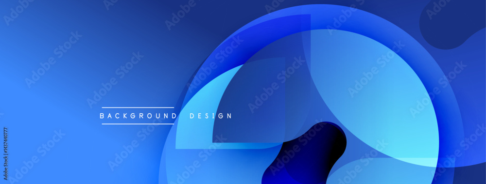 Poster abstract blue shapes overlap. gradient creates depth, modern feel. minimalist design suitable for ba