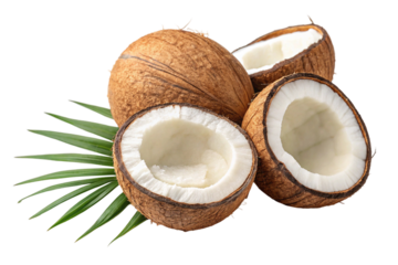 A halved brown coco fruit with a hard shell is isolated on a white background, showcasing its fresh, natural texture and potential for healthy, tropical milk and diet uses