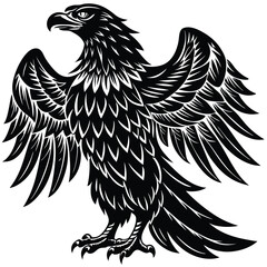 Eagle Soaring, Black and White Bold Design, Wings Spread Wide, Sharp Talons, Fierce Gaze