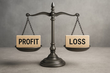 A symbolic representation of profit and loss, displayed on a balance scale. This image captures the essence of financial decision-making and the importance of balance in business.