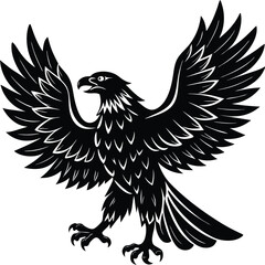 Heraldic Eagle, Black Silhouette, Open Wings, Talons, Bird of Prey, Isolated Icon