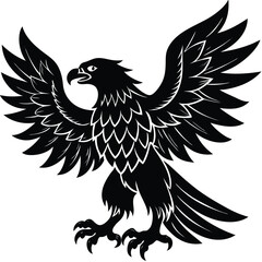 Soaring Eagle Silhouette with Detailed Feathers and Claws Isolated on White