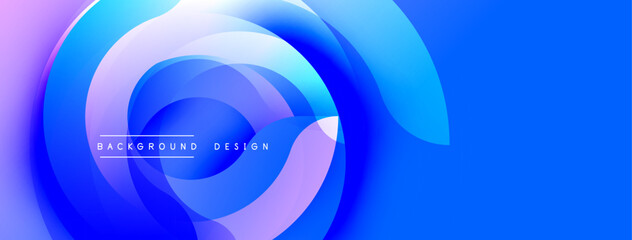 Abstract fluid shapes, vibrant blue hues, purple accents. Dynamic composition creates modern visual effect. Smooth gradients dominate design.