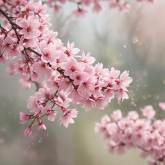 Naklejka premium Delicate pink sakura petals drift on gentle spring breeze, soft focus background , bloom, spring, image