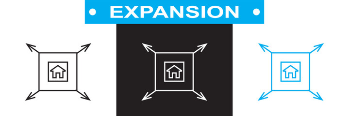 Expansion icon. Vector for websites, mobile interfaces, presentations, banner, visual branding etc. Vector illustration. isolated on white and black background. EPS 10