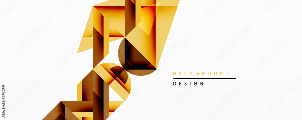 Poster Abstract geometric design features layered golden shapes. Gradient colors create depth, suggesting modern aesthetic. Minimalist composition suits backgrounds, presentations.
