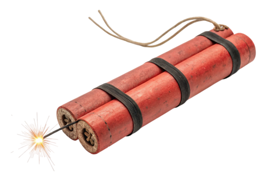 Isolated on white, an old metal object resembling a tool or equipment is actually a bundle of dynamite