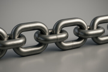 Obraz premium Close-up image of a sturdy metal chain, showcasing its interlinked design. Ideal for illustrating strength, connection, and industrial applications in various contexts.