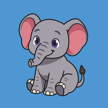 Cute Cartoon Elephant Vector Illustration
