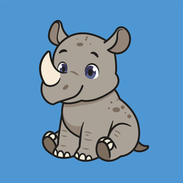 Cute Cartoon Rhino Vector Illustration