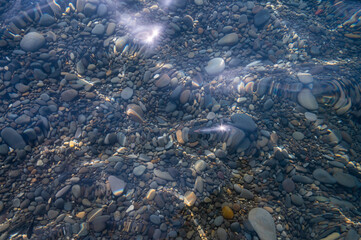 Water sea. Nature river. Beach stones wave.
