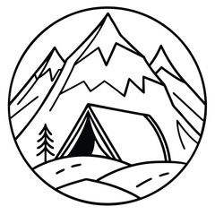 Mountains and Landscape Scenic background vector Silhouette line art illustration