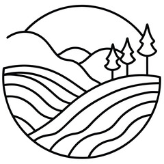 Mountains and Landscape Scenic background vector Silhouette line art illustration