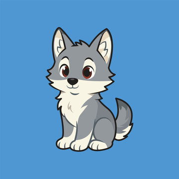 Cute Cartoon Wolf Vector Illustration