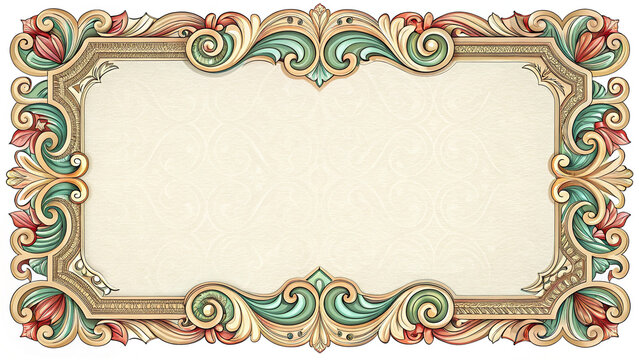 Elegant ornate rectangular frame with floral and scroll details, ideal for certificates, invitations, or announcements.