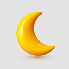 3D cartoon cute crescent moon icon. Render style