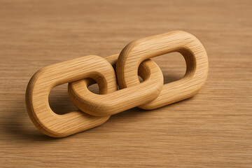 Obraz premium A beautifully crafted wooden chain link sits elegantly on a subtle wooden surface, showcasing the perfect blend of simplicity and craftsmanship in design.