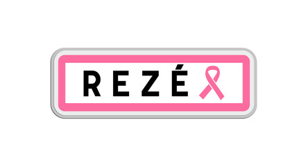 Panneau de sortie de Rezé, Loire-Atlantique, Pays de la Loire avec Ruban Octobre Rose
