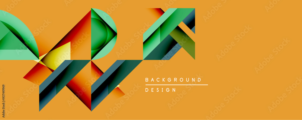 Fototapete abstract geometric shapes overlap, creating dynamic composition. warm orange background complements 