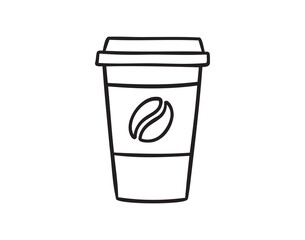 paper coffee cup doodle hand drawn icon. Outline drawing paper cup of coffee line clipart symbol