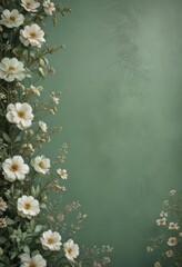 Subtle grunge texture on muted green, faded floral details, graphics, illustration